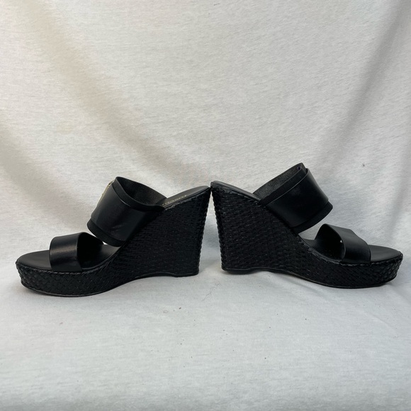 Black, platform slip in wedge with side gold buckle. Size 7 - Picture 3 of 5